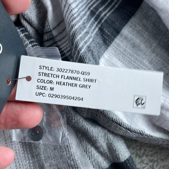 Bass Outdoor Heather Grey Stretch Flannel Shirt M Button-Down  NWT a0619 - Picture 5 of 8